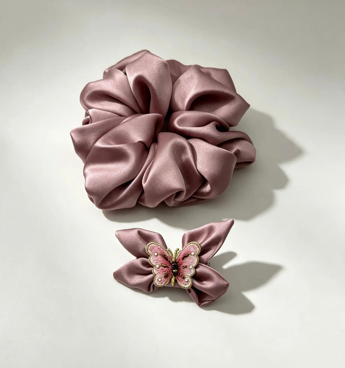 The Mom & Me Silk Set - ZENORI matching mother daughter mulberry silk scrunchies in dusty mauve