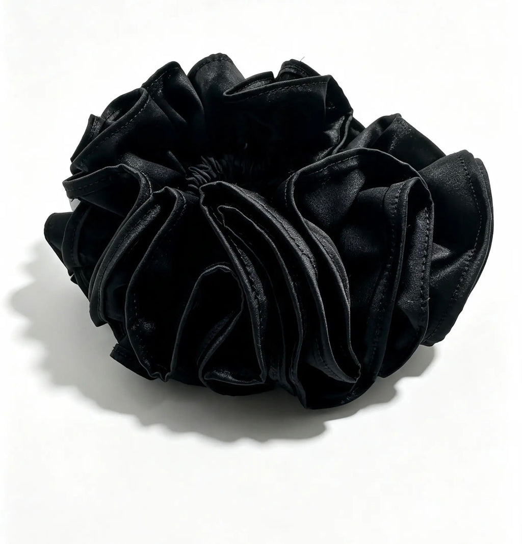 The Ruffle Silk Scrunchie — Midnight Black
