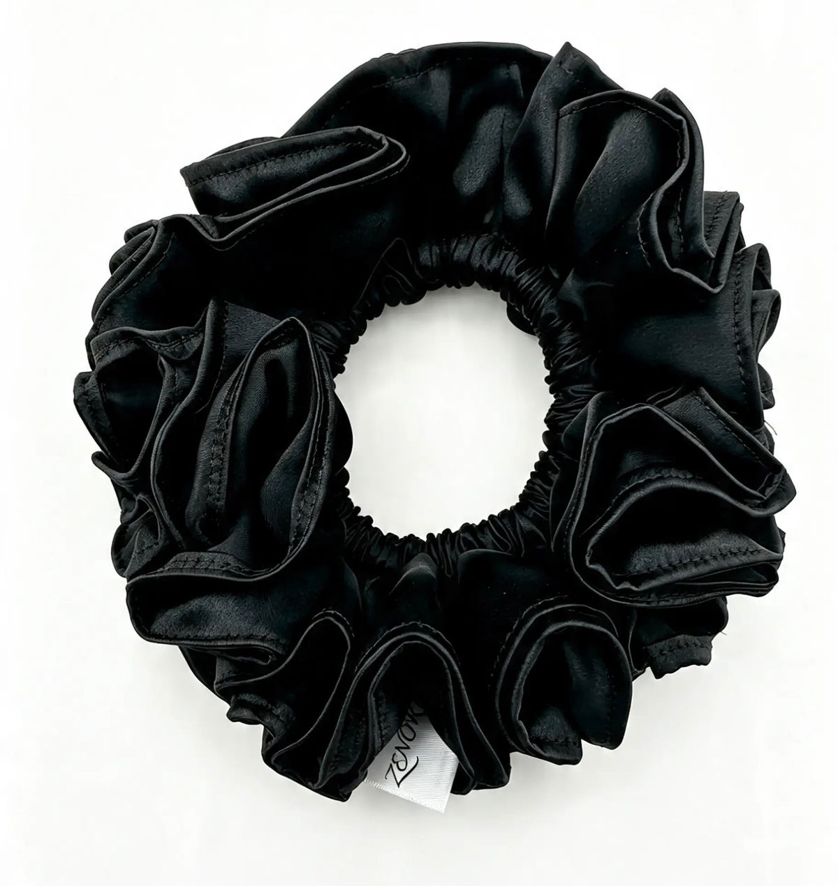 The Ruffle Silk Scrunchie Midnight Black - ZENORI mulberry silk ruffle scrunchie