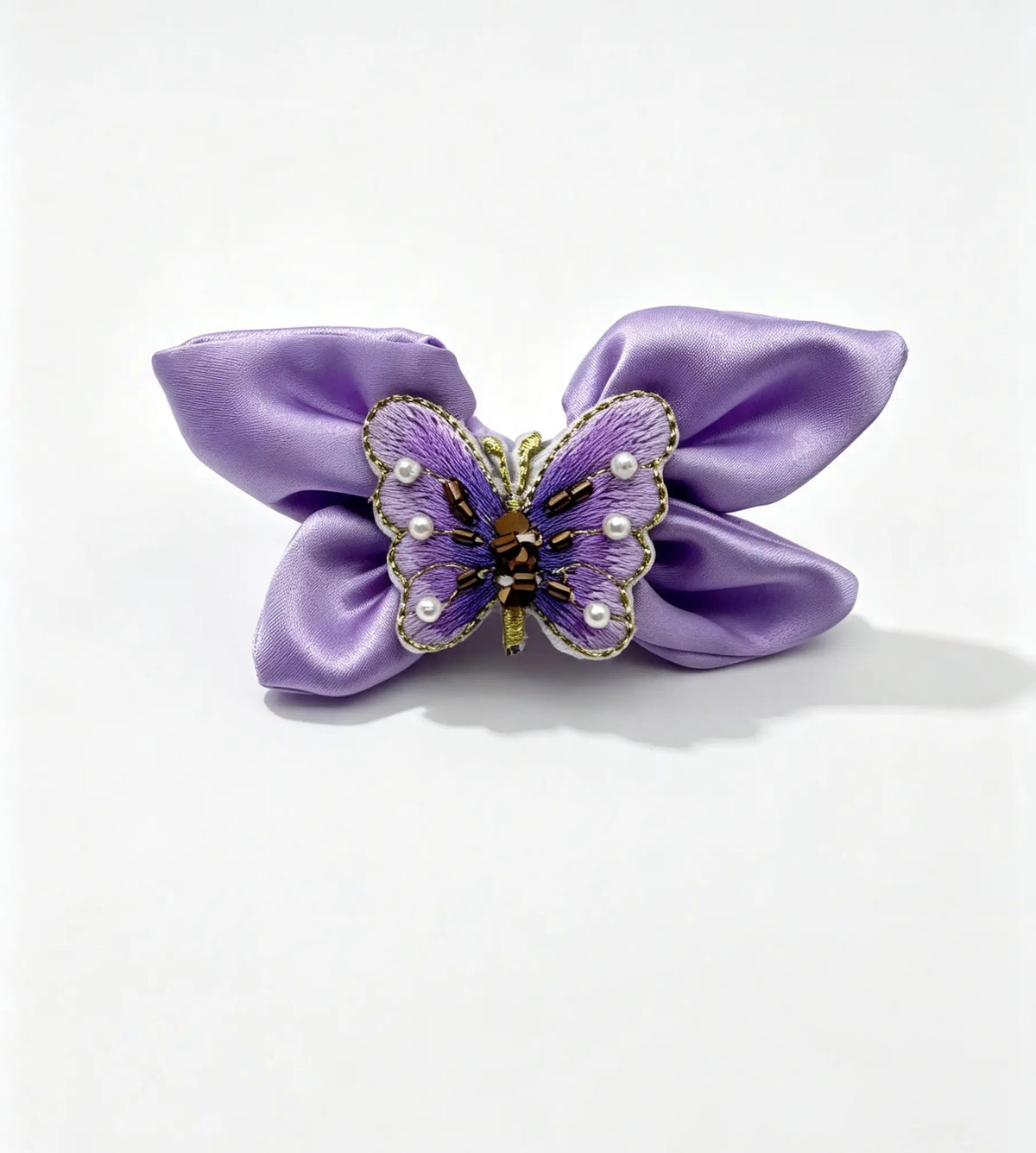 ZENORI Little Butterfly Bow Clip Lavender - kids mulberry silk scrunchie with butterfly detail
