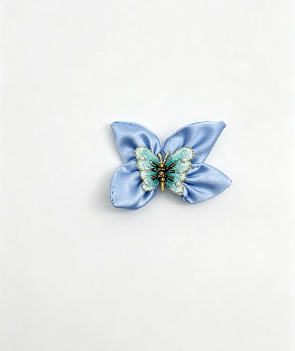 The Butterfly Mini Silk Scrunchie Periwinkle - ZENORI kids mulberry silk scrunchie with butterfly detail