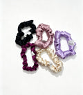 ZENORI Pastel Mid-Size 5-Piece Silk Set - mulberry silk scrunchies in black, plum, dusty mauve, champagne and lavender
