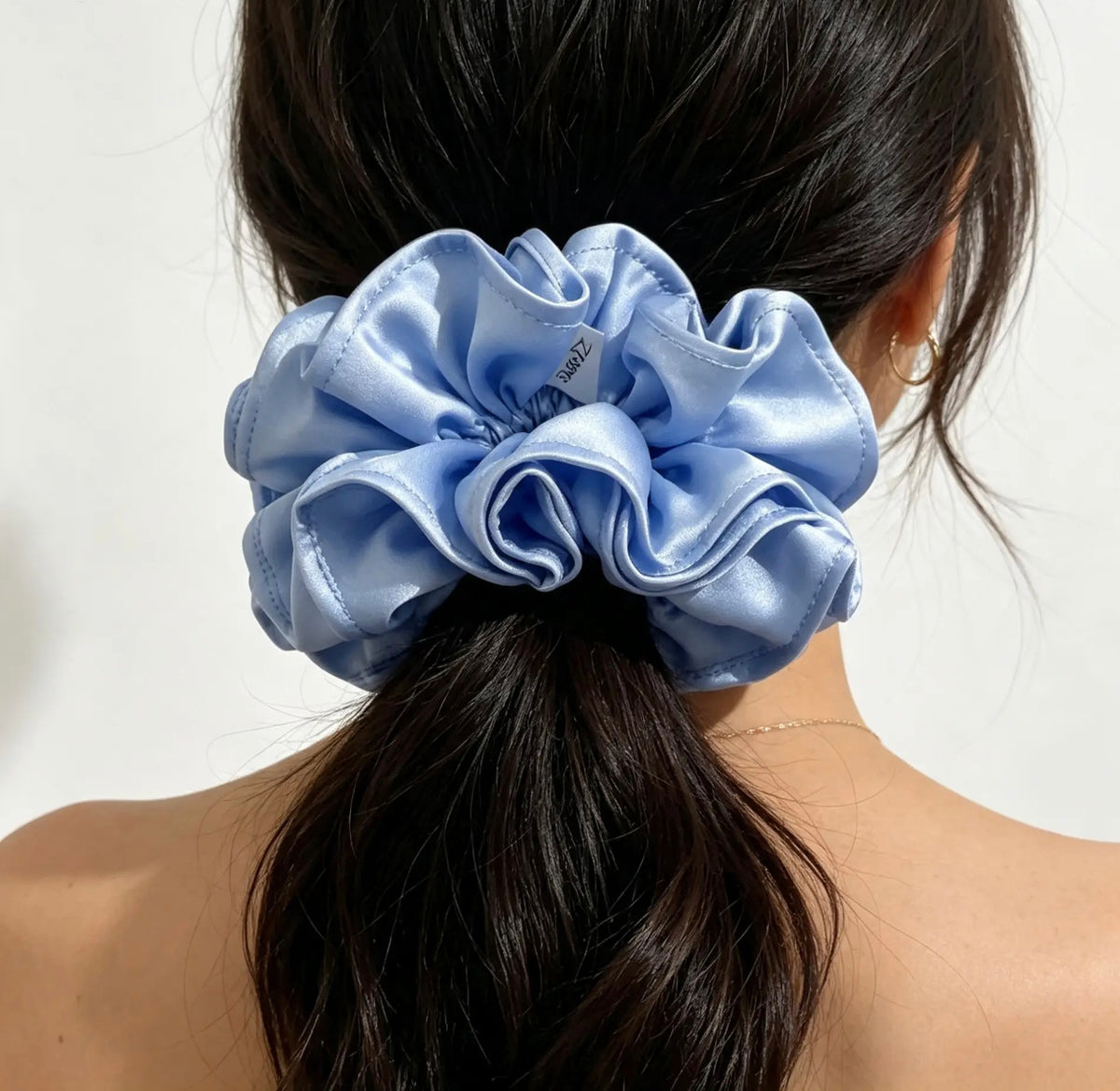The Ruffle Silk Scrunchie — Periwinkle Blue