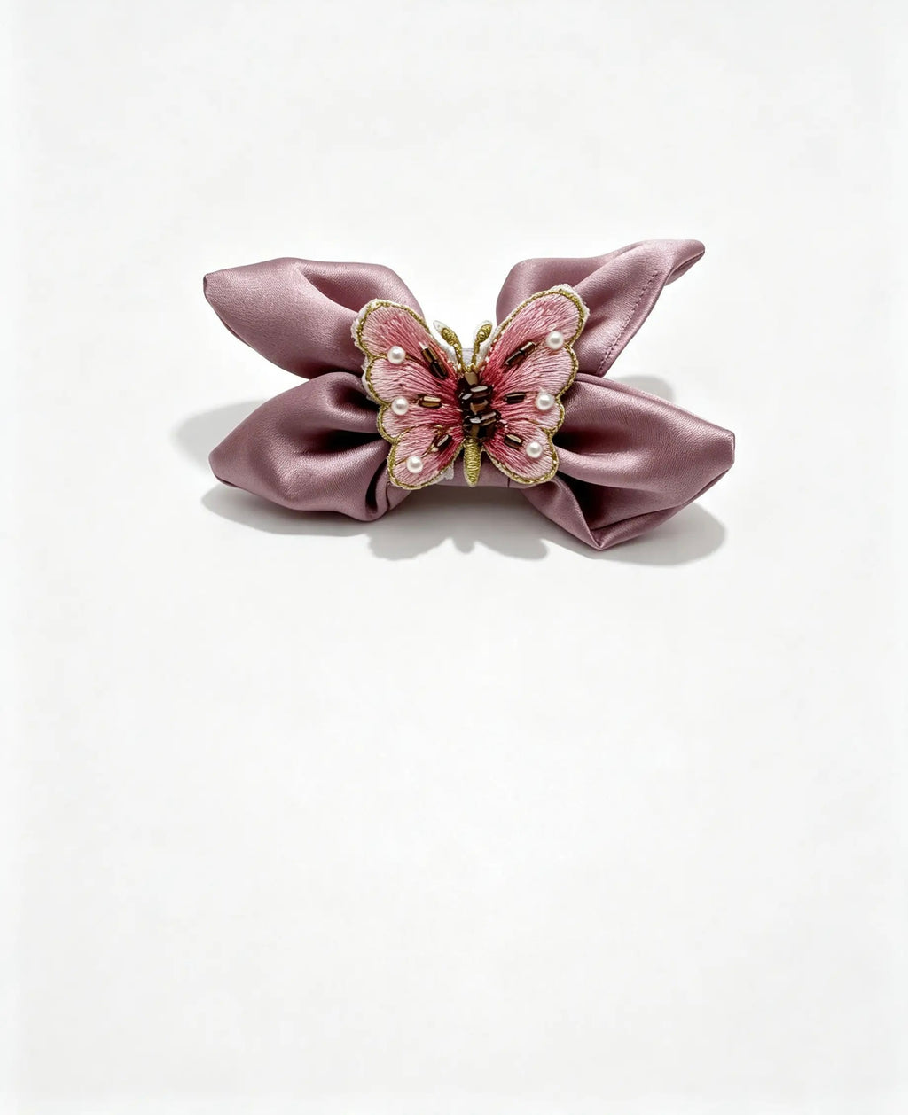 The Butterfly Mini Silk Scrunchie Dusty Mauve - ZENORI kids mulberry silk scrunchie with butterfly detail