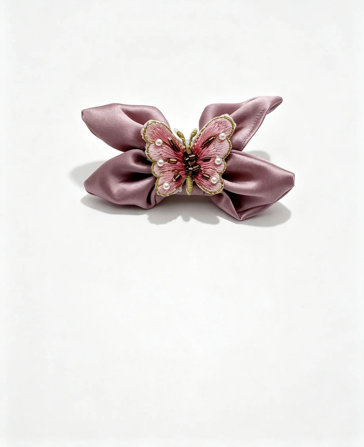 The Butterfly Mini Silk Scrunchie Dusty Mauve - ZENORI kids mulberry silk scrunchie with butterfly detail