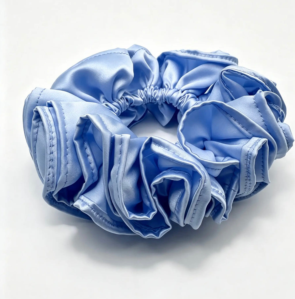 The Ruffle Silk Scrunchie — Periwinkle Blue