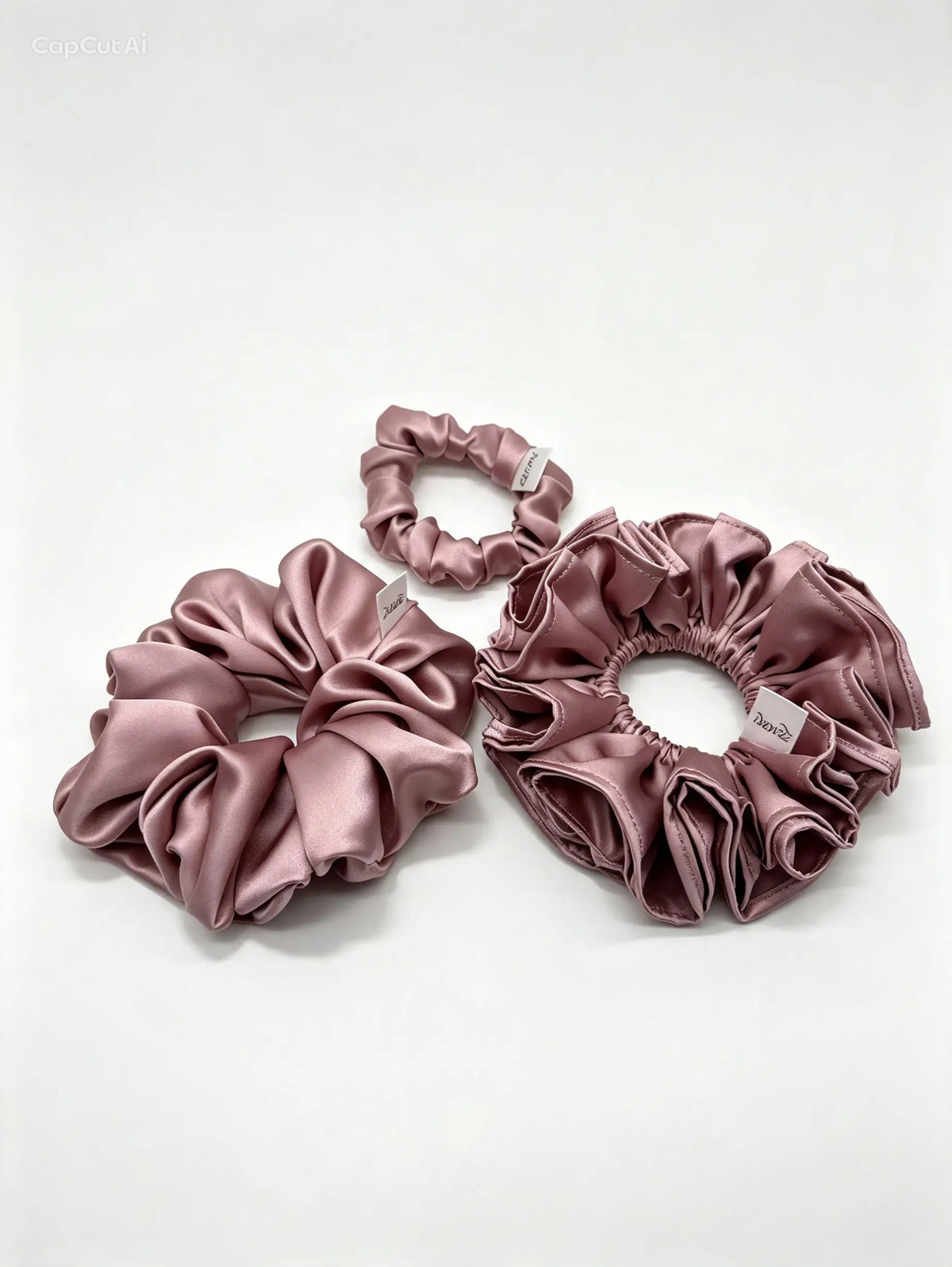 The 3-Piece Dusty Rose Deluxe Ruffle Set - ZENORI mulberry silk scrunchies in dusty rose